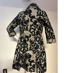 Mango Embroidered mesh structured coat trench floral black grey embroidery